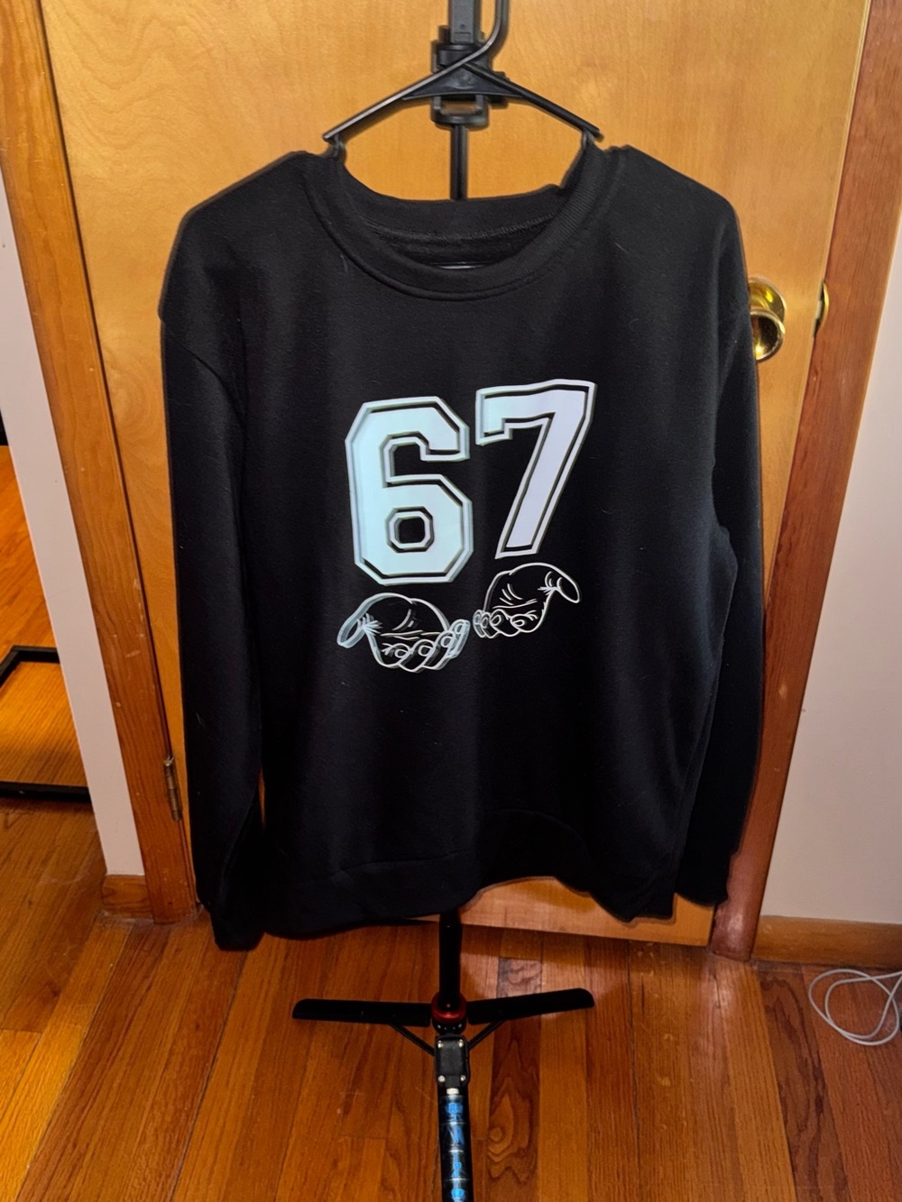 Black Women's Oversized Crewneck Sweater with 67 Graphic